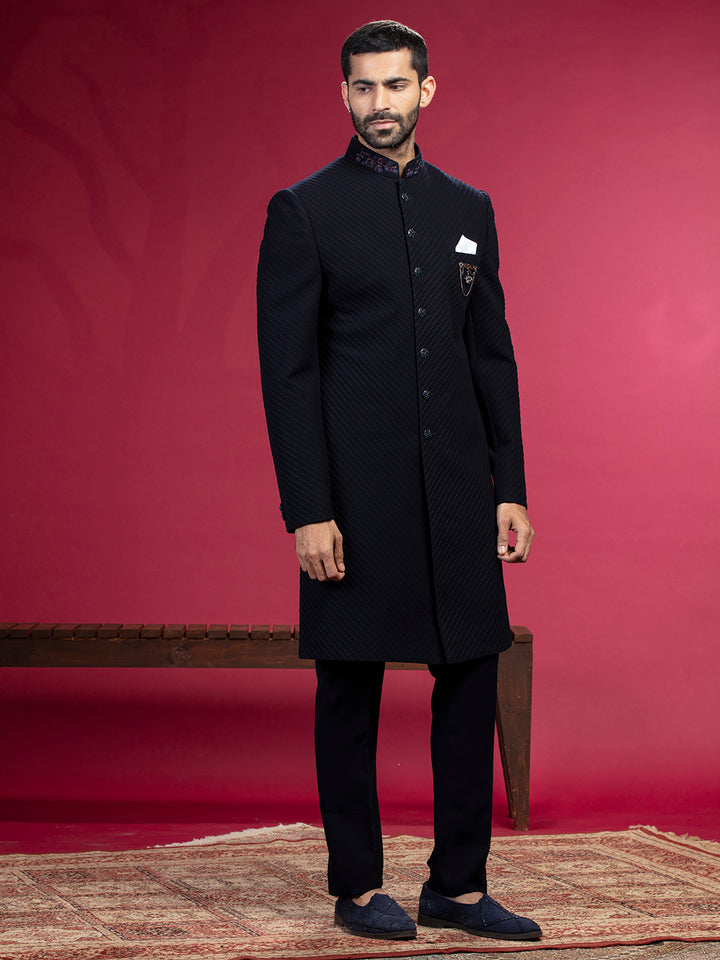 Indo-Western Set with Pintex Collar Embroidery and Trouser