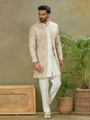 Mouse Floral Lakhnavi Fabric Embroidered Indo-Western Set with White Pant
