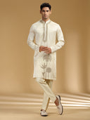 Graceful Fawn & White Embroidered Kurta Set