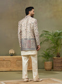 Beige Floral Pashmina Silk Embroidered Indo-Western Set