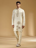 Graceful Fawn & White Embroidered Kurta Set