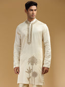 Graceful Fawn & White Embroidered Kurta Set