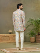 Cream Prabal Silk Floral Embroidered Indo Western Set - KORANM