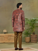 Rust Velvet Paisley Digital Print Indo Western Set with Pant - KORANM