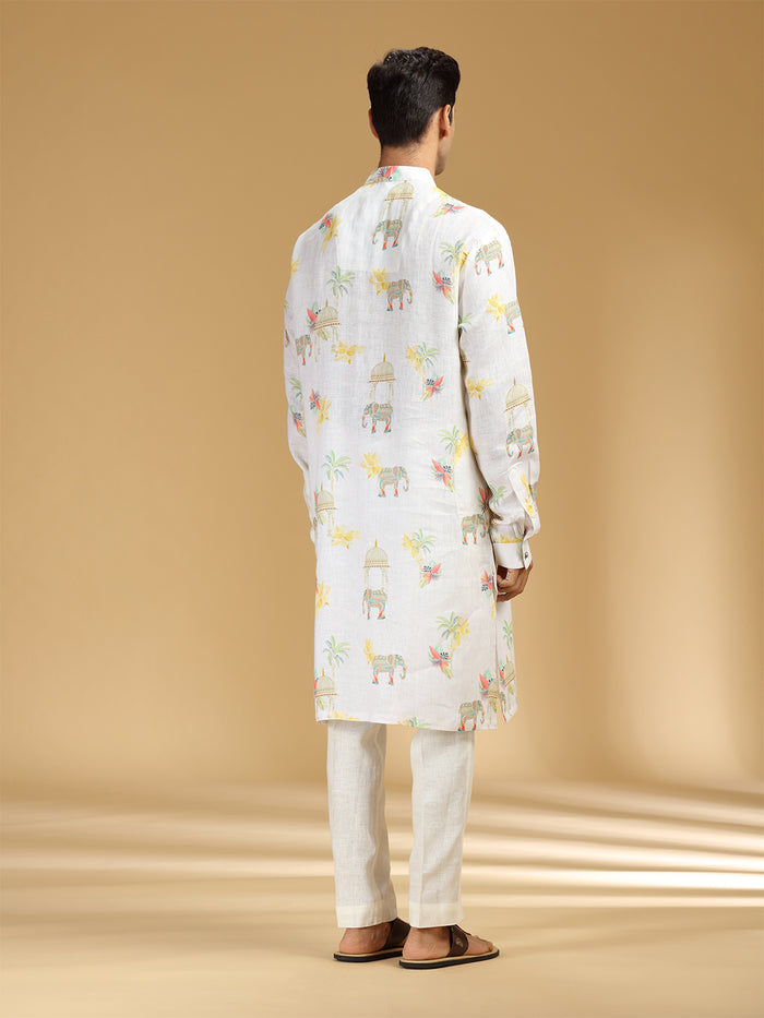 Classic Cream & White Printed Kurta Set - KORANM