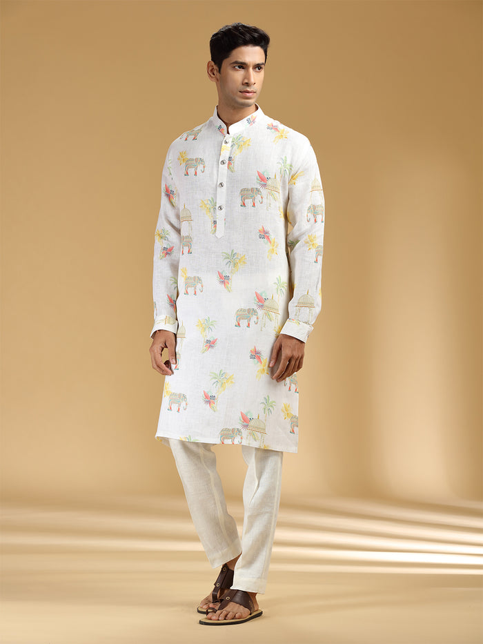 Classic Cream & White Printed Kurta Set - KORANM