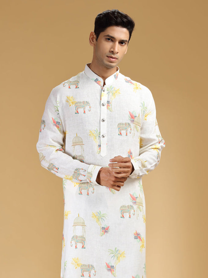 Classic Cream & White Printed Kurta Set - KORANM