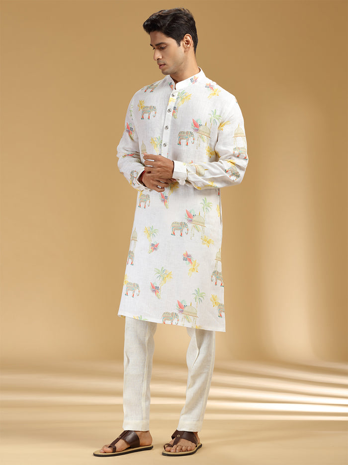 Classic Cream & White Printed Kurta Set - KORANM