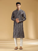 Elegant Grey & White Embroidered Kurta Set