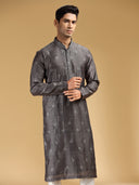 Elegant Grey & White Embroidered Kurta Set