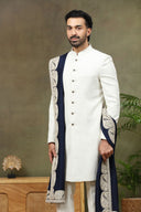 Natural Brocade Silk Sherwani with Pant & Dupatta