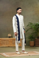 Natural Brocade Silk Sherwani with Pant & Dupatta