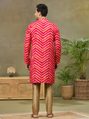 Pink Silk Printed Kurta with Highlight Embroidery and Aligarhi Pants - KORANM