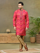 Pink Silk Printed Kurta with Highlight Embroidery and Aligarhi Pants - KORANM
