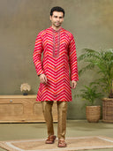 Pink Silk Printed Kurta with Highlight Embroidery and Aligarhi Pants - KORANM