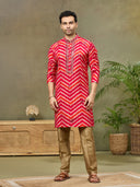 Pink Silk Printed Kurta with Highlight Embroidery and Aligarhi Pants - KORANM
