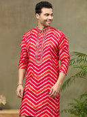Pink Silk Printed Kurta with Highlight Embroidery and Aligarhi Pants - KORANM