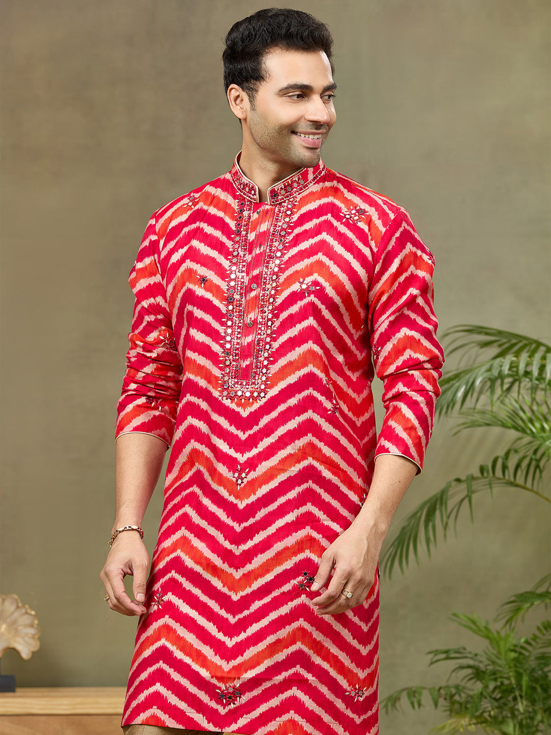 Pink Silk Printed Kurta with Highlight Embroidery and Aligarhi Pants - KORANM