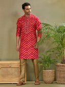 Pink Silk Printed Kurta with Highlight Embroidery and Aligarhi Pants - KORANM