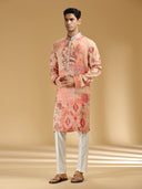 Charming Peach & White Embroidered Printed Kurta Set