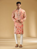 Charming Peach & White Embroidered Printed Kurta Set