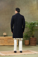 Navy Jacquard Brocade Sherwani with Cream Plazzo Pant