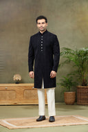 Navy Jacquard Brocade Sherwani with Cream Plazzo Pant