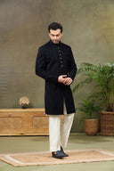 Navy Jacquard Brocade Sherwani with Cream Plazzo Pant