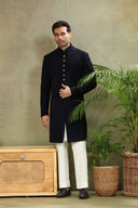Navy Jacquard Brocade Sherwani with Cream Plazzo Pant