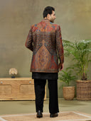Multi-Color Paisley Pashmina Silk Indo-Western Jacket Set