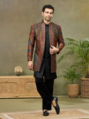 Multi-Color Paisley Pashmina Silk Indo-Western Jacket Set