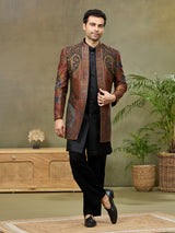 Multi-Color Paisley Pashmina Silk Indo-Western Jacket Set - KORANM