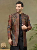 Multi-Color Paisley Pashmina Silk Indo-Western Jacket Set