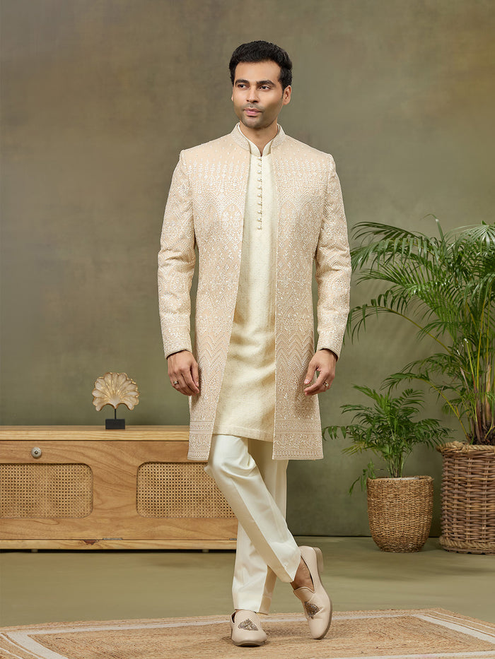 Fawn Embroidered Kia Silk Indo-Western Jacket Set