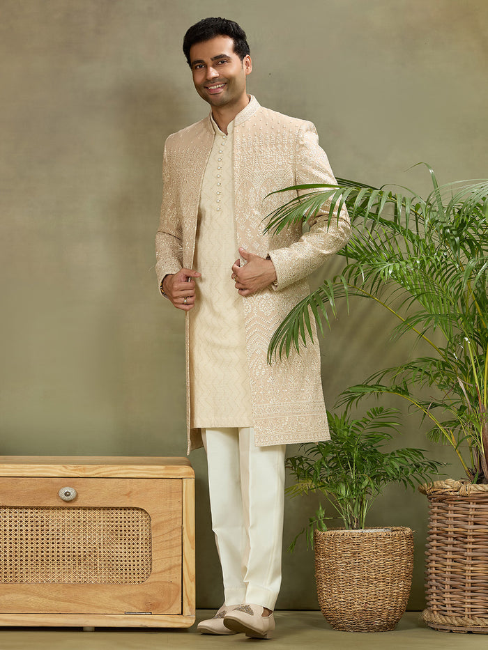 Fawn Embroidered Kia Silk Indo-Western Jacket Set