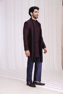 Wine Rayon Sherwani Set for Men with Dupatta & Aligarhi