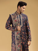 Classic Navy & Cream Printed Kurta Set with Dupatta