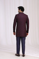Wine Rayon Sherwani Set for Men with Dupatta & Aligarhi