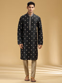 Elegant Black & Antique Gold Embroidered Kurta Set