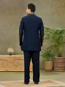 Navy Blue Embroidered Indo Western Set with Palazzo Pant - KORANM