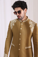 Khaki Rayon Jodhpuri Set for Men with Thread Work