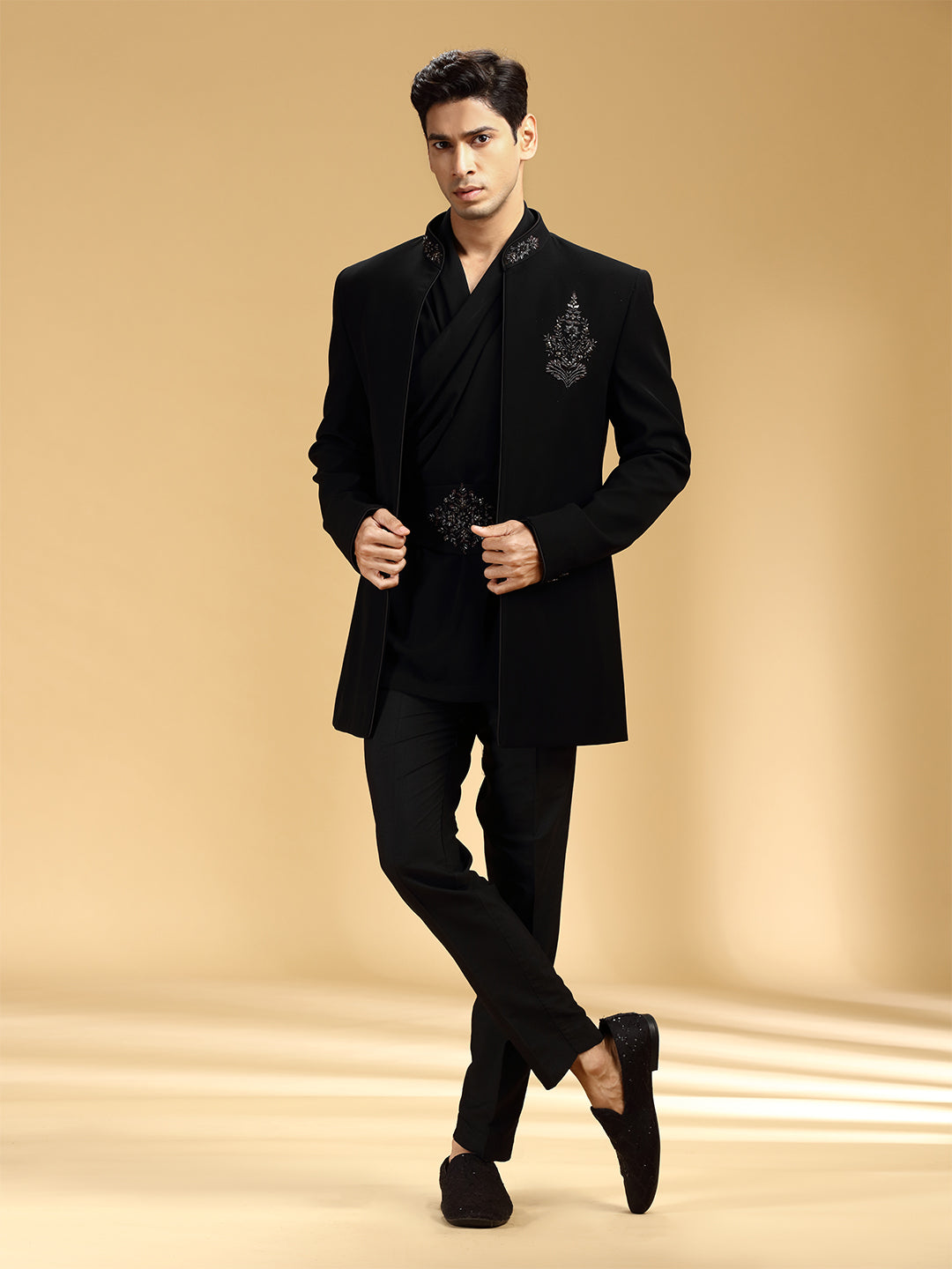 Black Bumario Embroidered Jodhpuri Set - KORANM