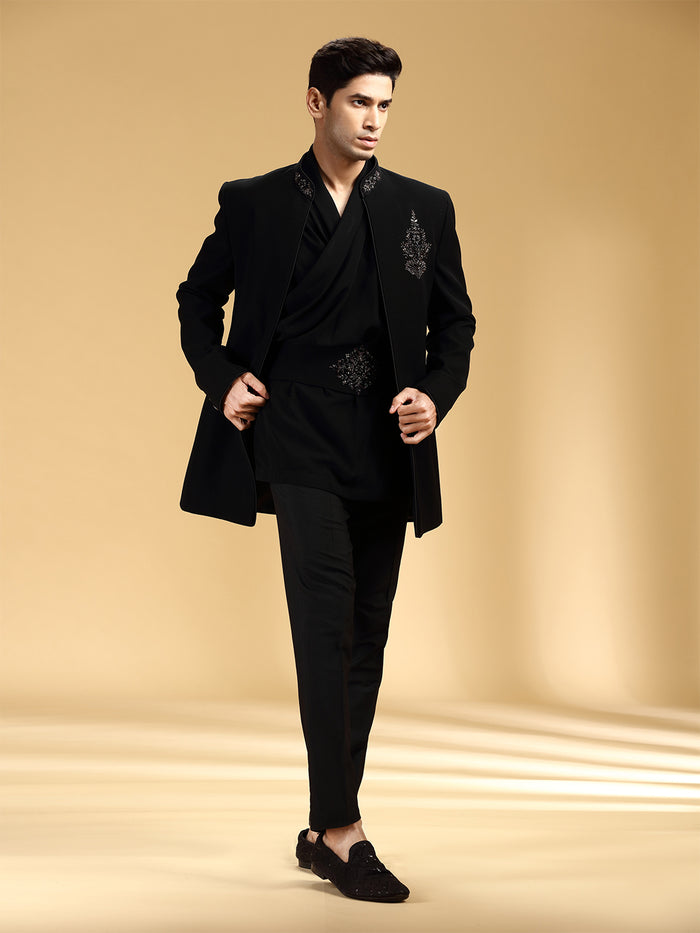 Black Bumario Embroidered Jodhpuri Set