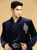 Navy Velvet Embroidered Jodhpuri Set with Kamarband
