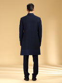 Navy Georgette Embroidered Sherwani Set with Dupatta
