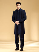 Navy Georgette Embroidered Sherwani Set with Dupatta