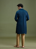 Teal Blue Nysaa Kurta Set for Men with Antique Gold Aligarhi & Resham Work