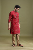 Maroon Floral Embroidered Kurta Set for Men with Aligarhi - KORANM
