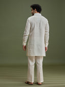 Cream Linen Silk Kurta Set for Men with Dori Embroidery & Pant