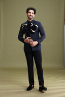 Navy Blue Rayon Velvet Bandgala Jodhpuri Set for Men with Hand Embroidery | Kora